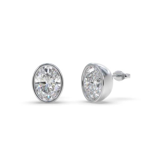 Oval Diamond Bezel Set Stud Earrings