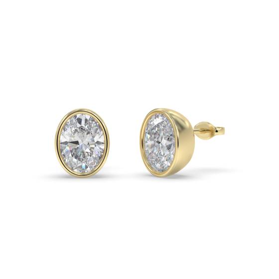 Oval Diamond Bezel Set Stud Earrings