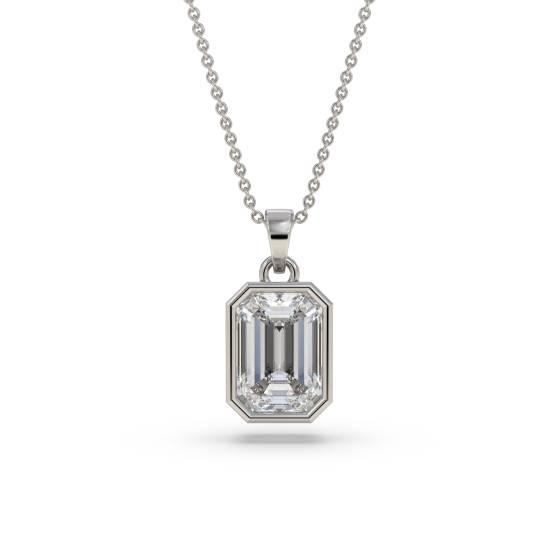 Emerald Diamond Bezel Set Solitaire Pendant