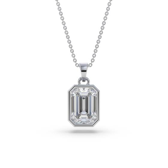Emerald Diamond Bezel Set Solitaire Pendant