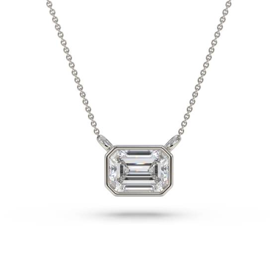 Emerald Diamond Bezel Set East To West Solitaire Pendant
