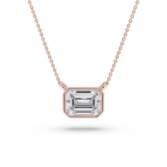 Emerald Diamond Bezel Set East To West Solitaire Pendant