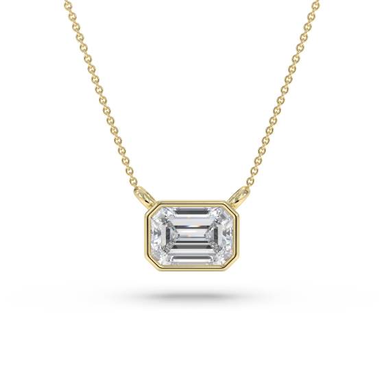 Emerald Diamond Bezel Set East To West Solitaire Pendant