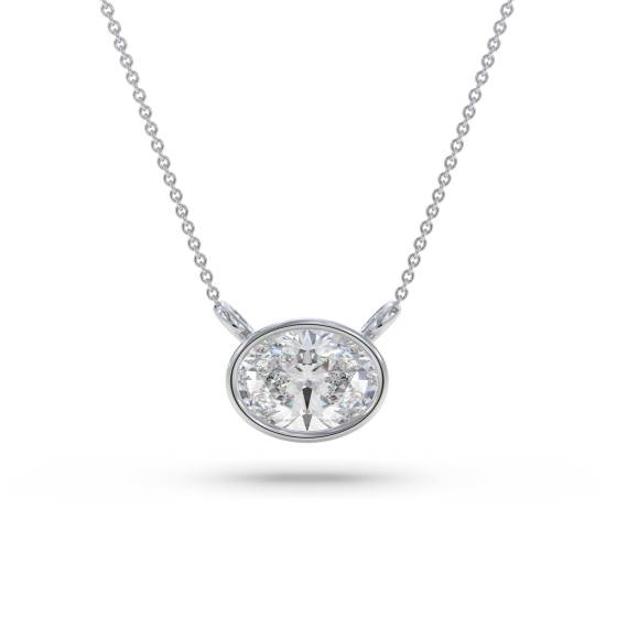 Oval Diamond Bezel Set East To West Solitaire Pendant