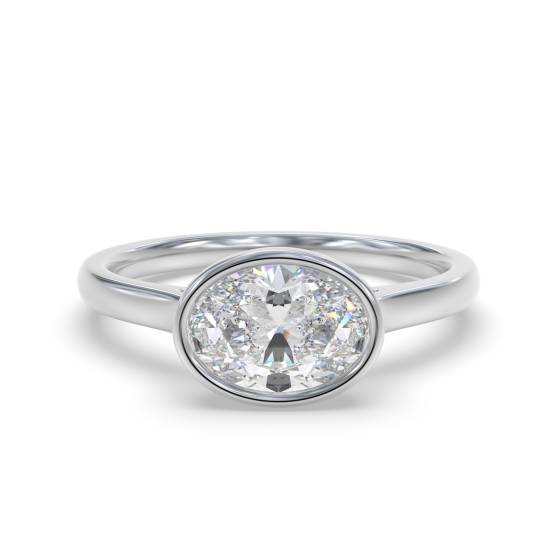 Oval Diamond Bezel Set East To West Solitaire Ring