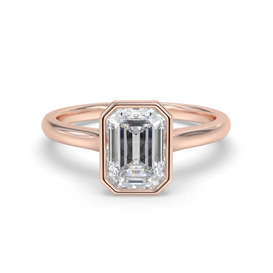 Emerald Diamond Bezel Set Solitaire Ring