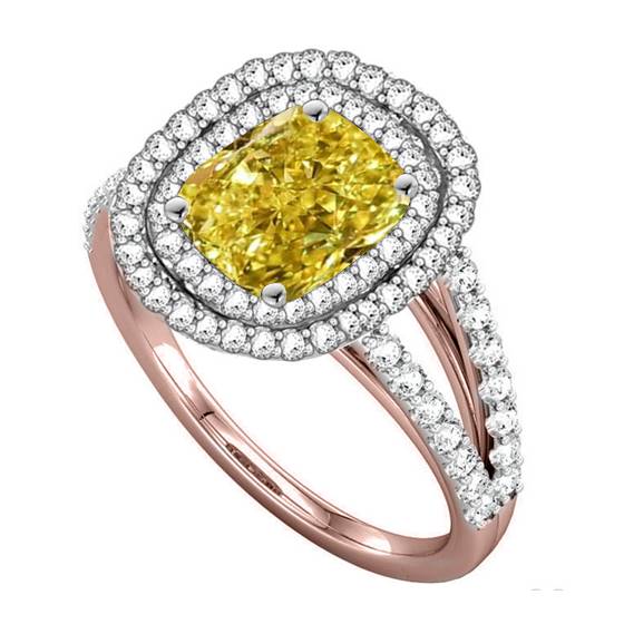 Fancy Yellow Radiant Diamond Halo Shoulder Set Ring