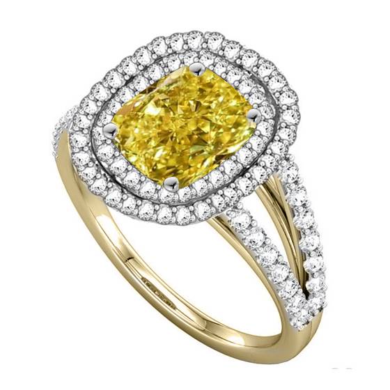 Fancy Yellow Radiant Diamond Halo Shoulder Set Ring
