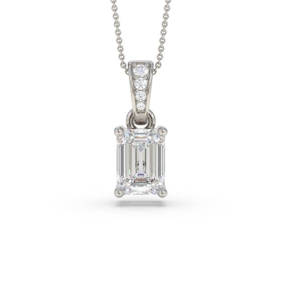 Modern Emerald and Round Diamond Pendant