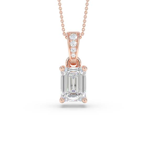 Modern Emerald and Round Diamond Pendant