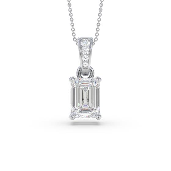 Modern Emerald and Round Diamond Pendant