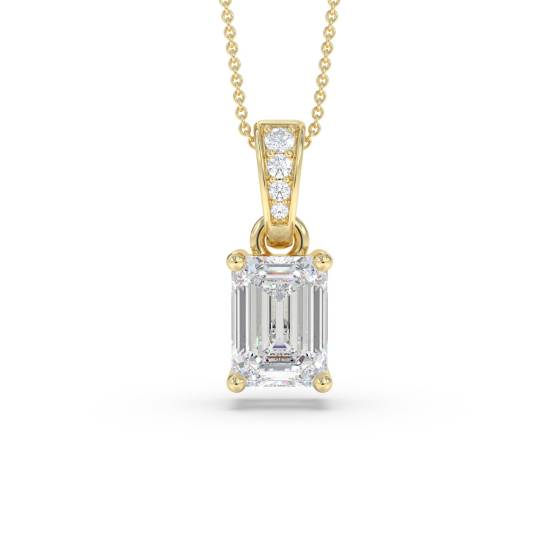 Modern Emerald and Round Diamond Pendant