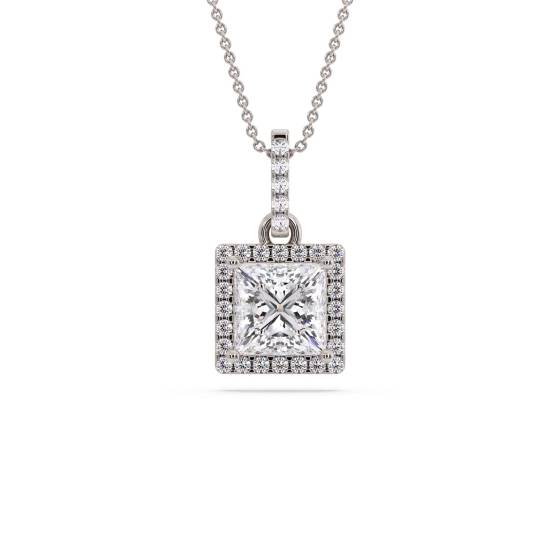Princess Diamond Single Halo Pendant