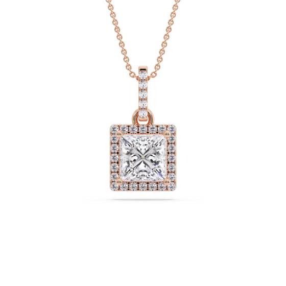 Princess Diamond Single Halo Pendant