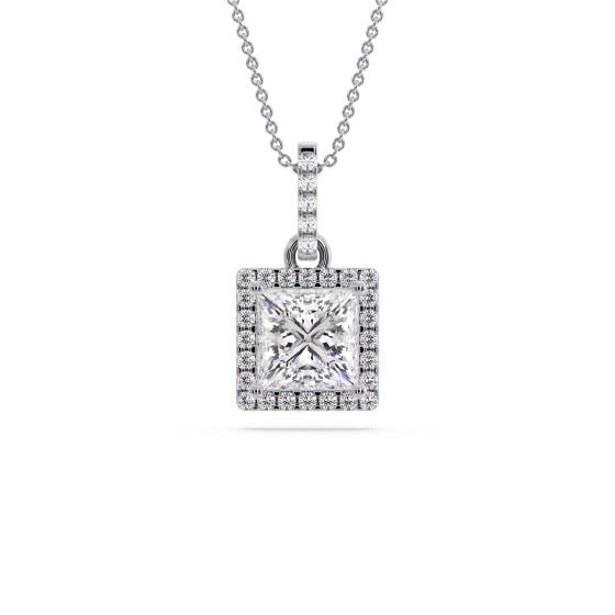 Princess Diamond Single Halo Pendant