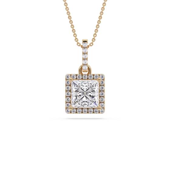 Princess Diamond Single Halo Pendant