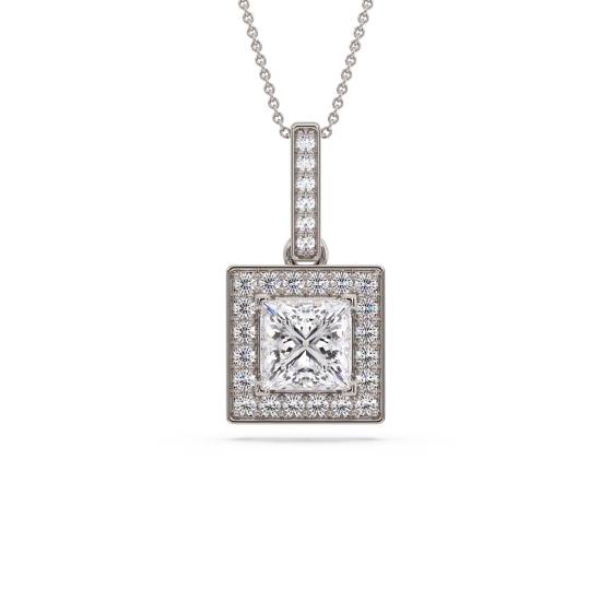Princess Diamond Single Halo Pendant