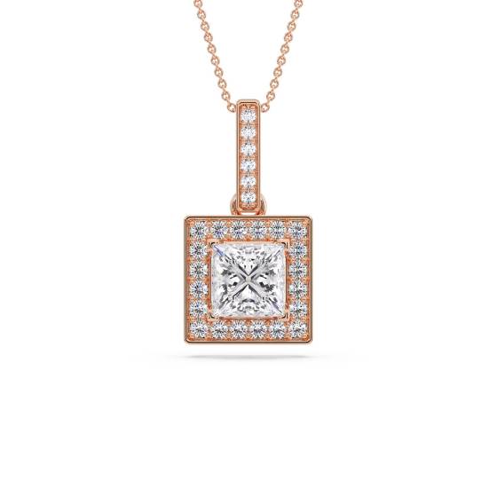 Princess Diamond Single Halo Pendant