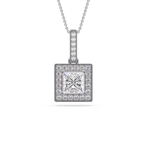 Princess Diamond Single Halo Pendant