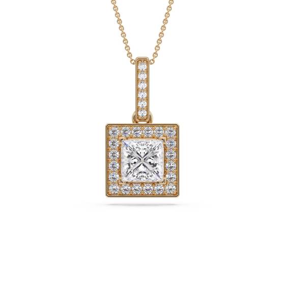 Princess Diamond Single Halo Pendant