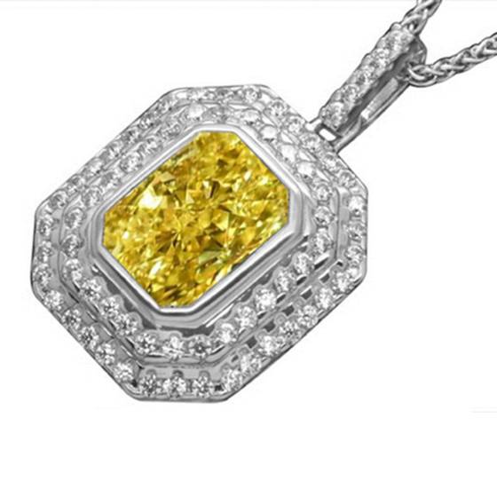 Fancy Yellow Radiant Diamond Halo Pendant