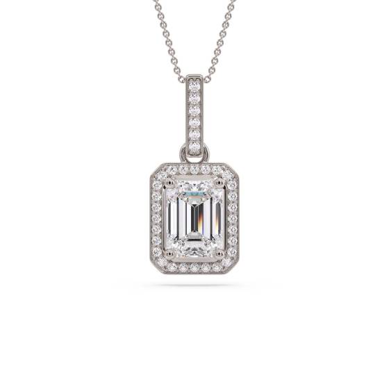 Emerald Diamond Single Halo Pendant