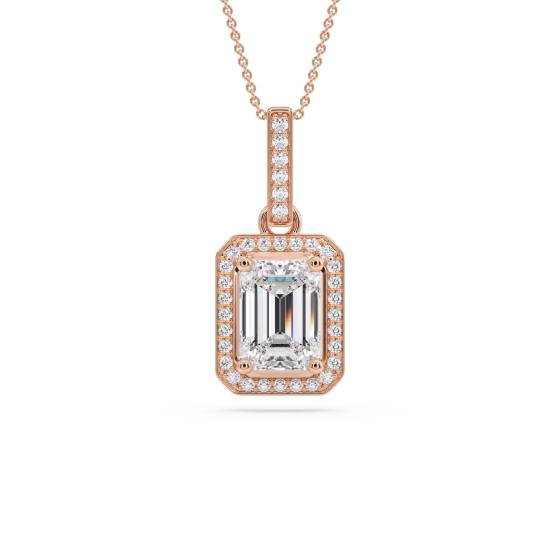 Emerald Diamond Single Halo Pendant
