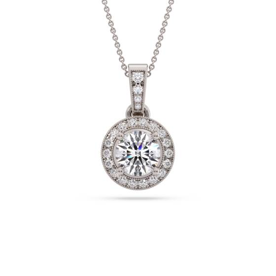 Round Diamond Single Halo Pendant
