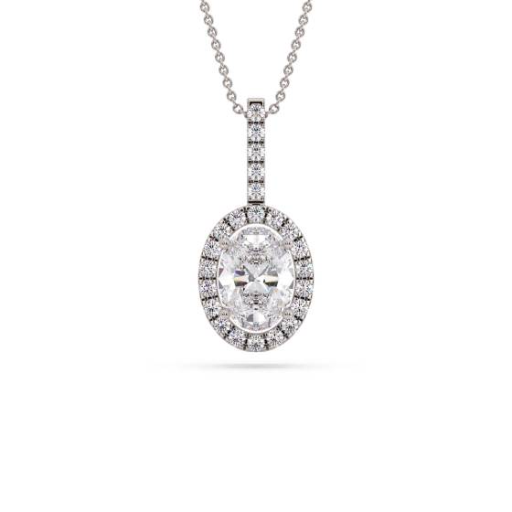 Oval Diamond Single Halo Pendant