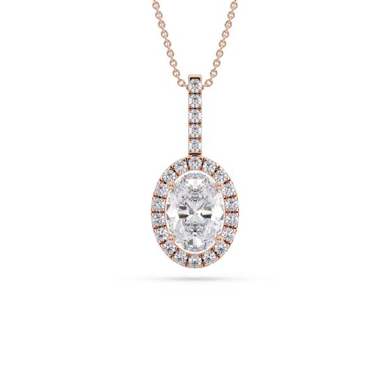 Oval Diamond Single Halo Pendant