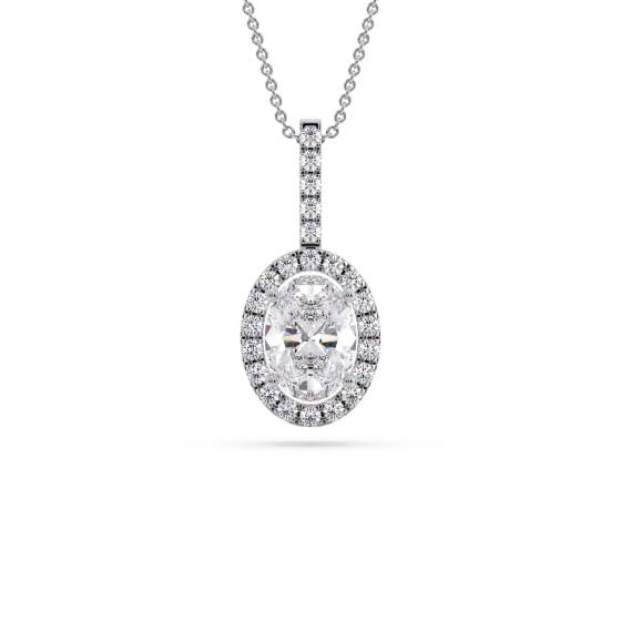 Oval Diamond Single Halo Pendant