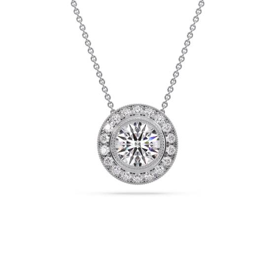 Round Diamond Single Halo Pendant