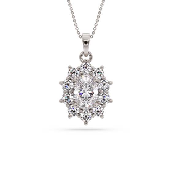 Oval Diamond Single Halo Pendant