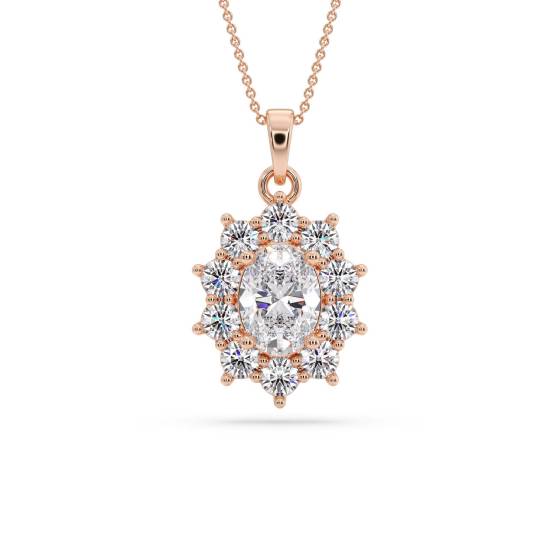 Oval Diamond Single Halo Pendant