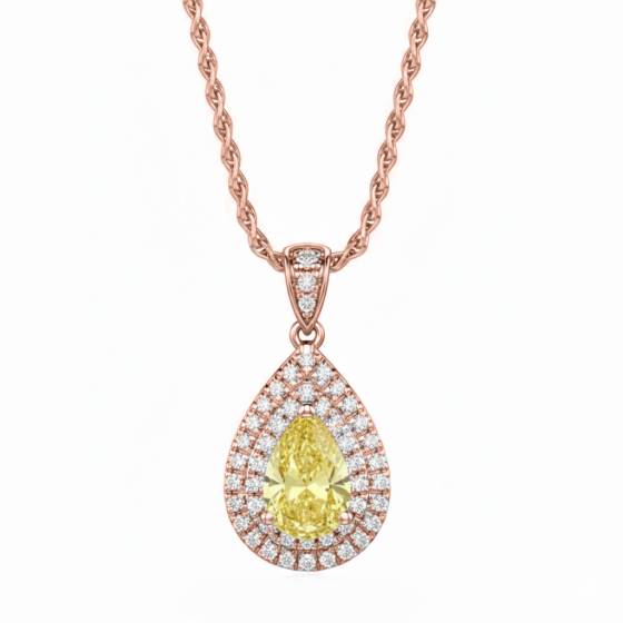 Fancy Yellow Pear Diamond Halo Pendant