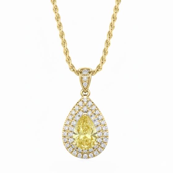 Fancy Yellow Pear Diamond Halo Pendant