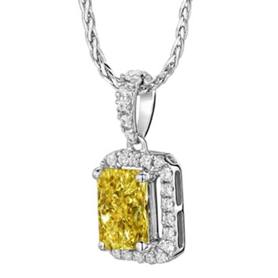 Fancy Yellow Radiant Diamond Halo Pendant