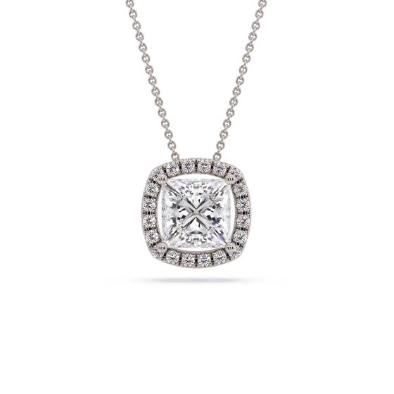 Princess Diamond Single Halo Pendant