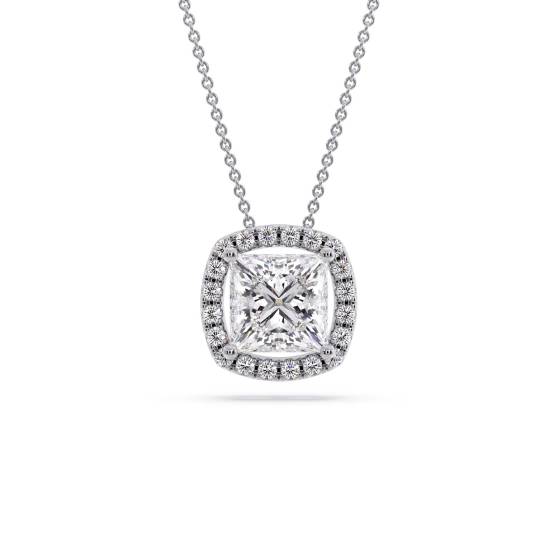 Princess Diamond Single Halo Pendant
