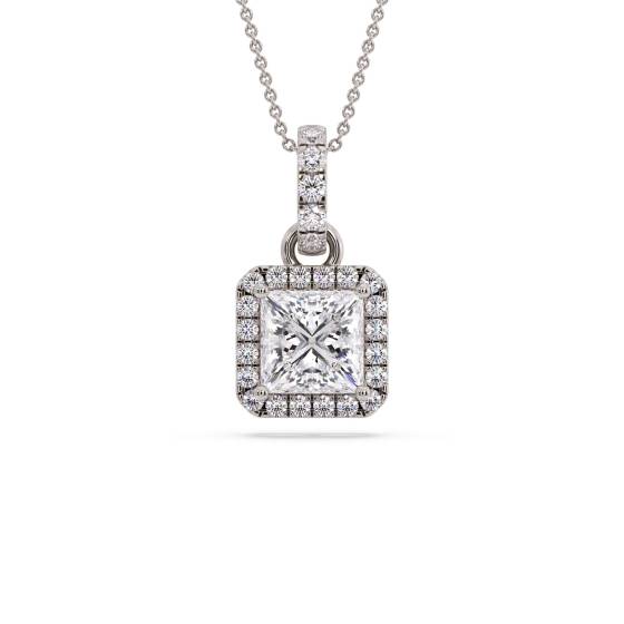 Princess Diamond Single Halo Pendant
