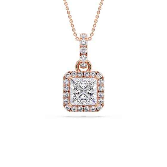 Princess Diamond Single Halo Pendant