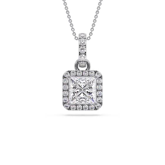 Princess Diamond Single Halo Pendant