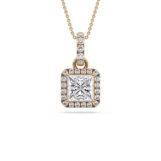 Princess Diamond Single Halo Pendant