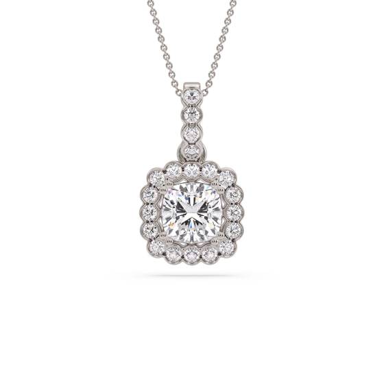 Cushion Shaped Diamond Single Halo Pendant