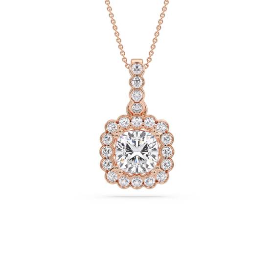 Cushion Shaped Diamond Single Halo Pendant