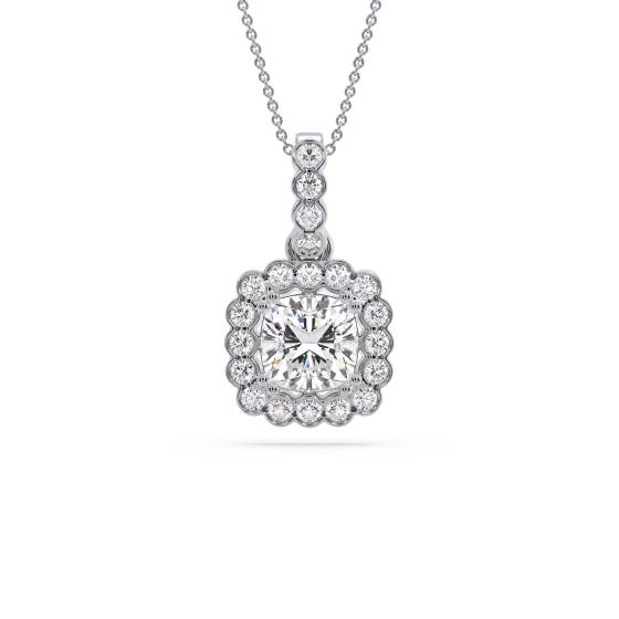 Cushion Shaped Diamond Single Halo Pendant
