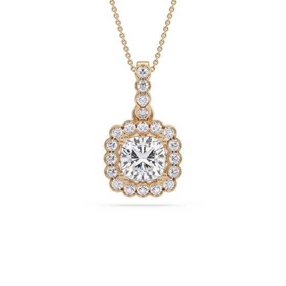 Cushion Shaped Diamond Single Halo Pendant