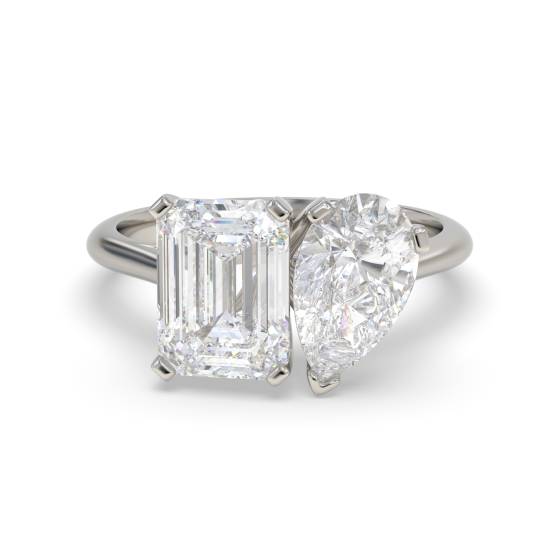 Emerald and Pear Two Stone Diamond Ring