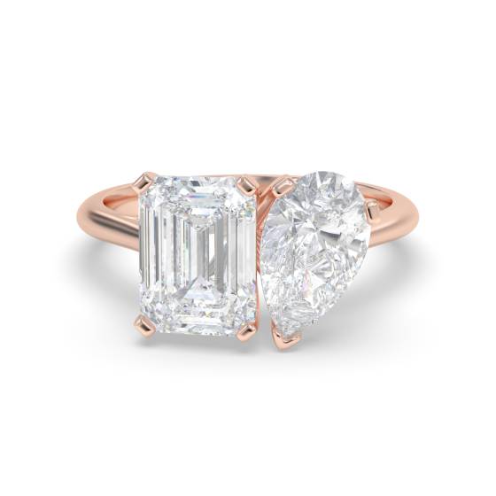 Emerald and Pear Two Stone Diamond Ring