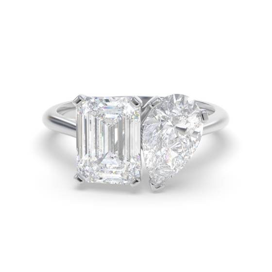 Emerald and Pear Two Stone Diamond Ring